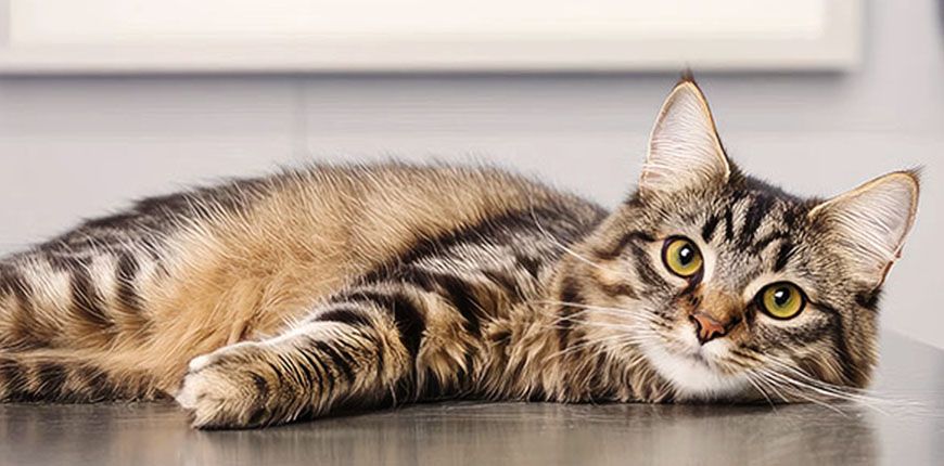 cat laying surgery table relaxed